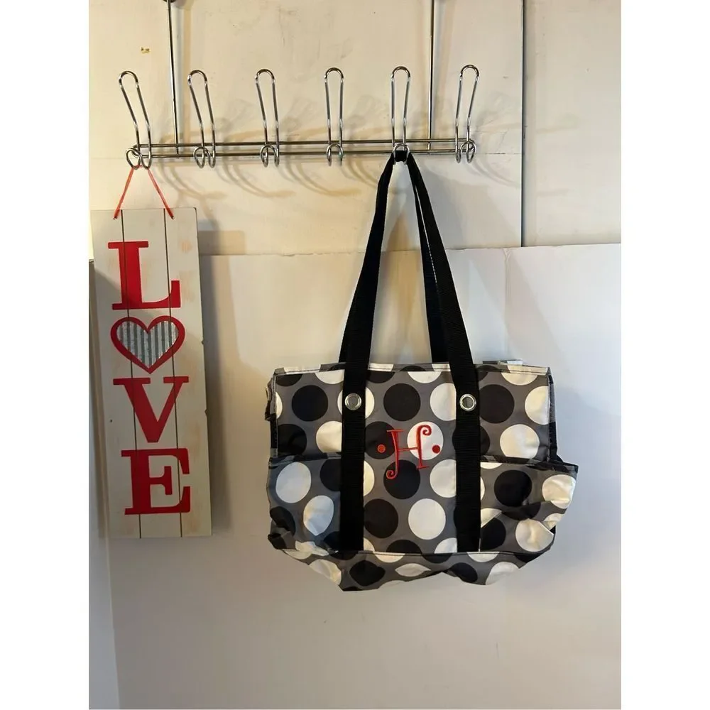 Thirty-one 31 organizer tote black white dots red 